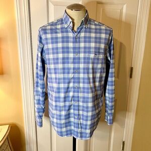 EUC Vineayrd Vines Classic Fit Tucker Shirt Blue Plaid Performance Fabric MEDIUM